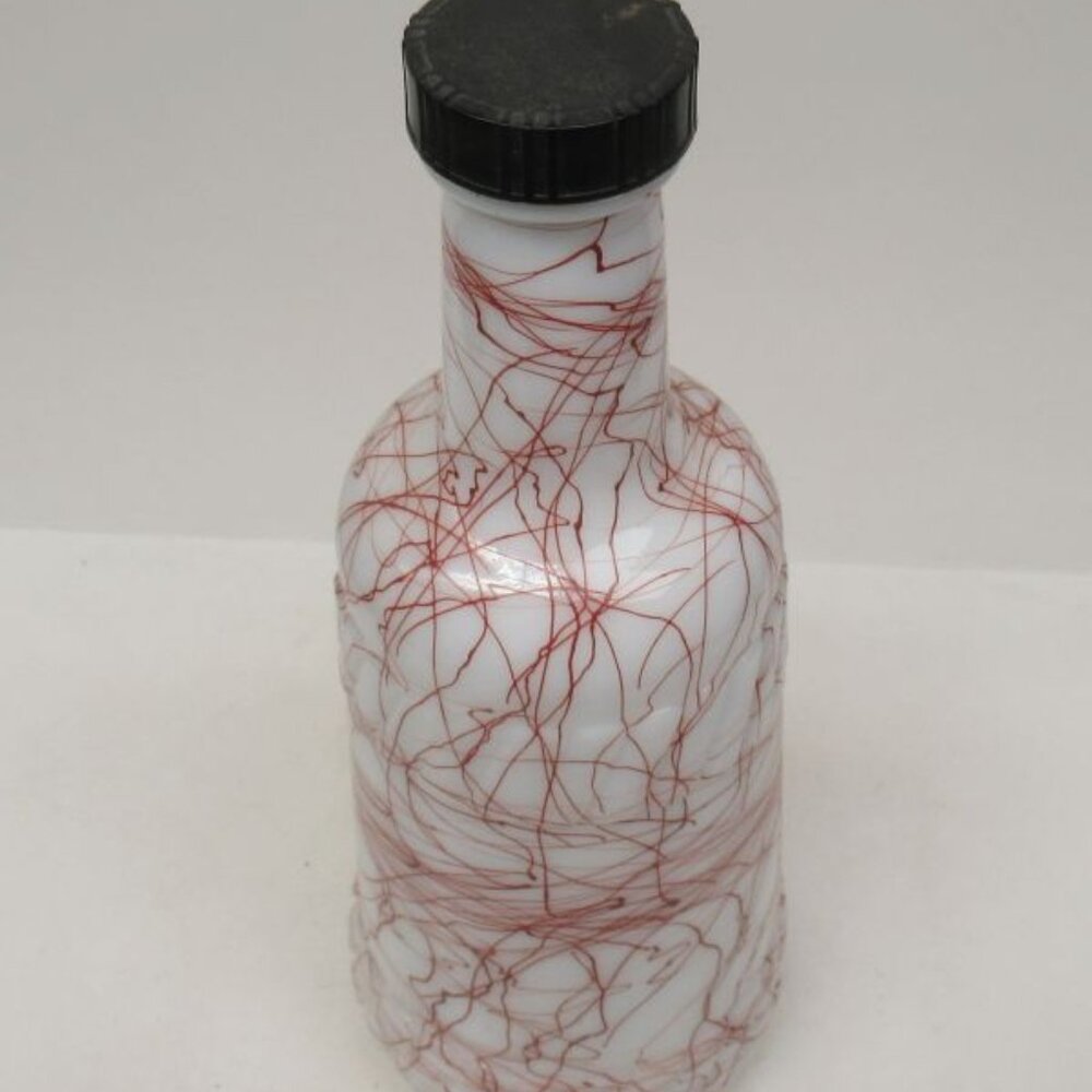 Hazel Atlas White with Red DRIZZLE 10 Inch High Decanter with Screw-On  Lid